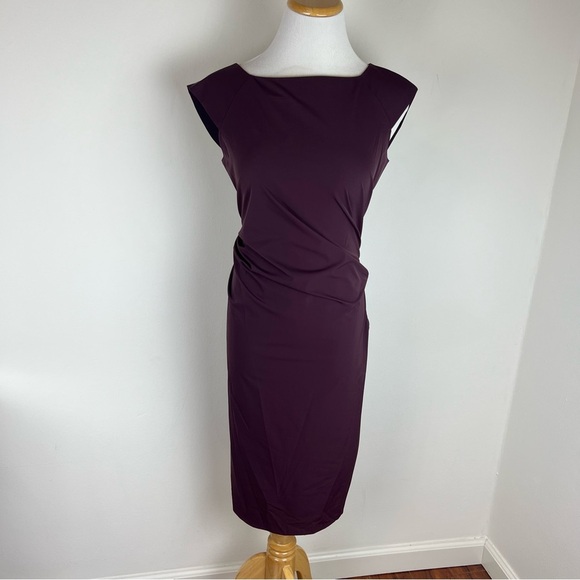 Diane Von Furstenberg Gabi Poplin Ruched Dress Burgundy Red Size 4 - Picture 2 of 8